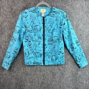 Morgan Cole Women's Zip Jacket Small Blue Novelty Print Cotton Blend
